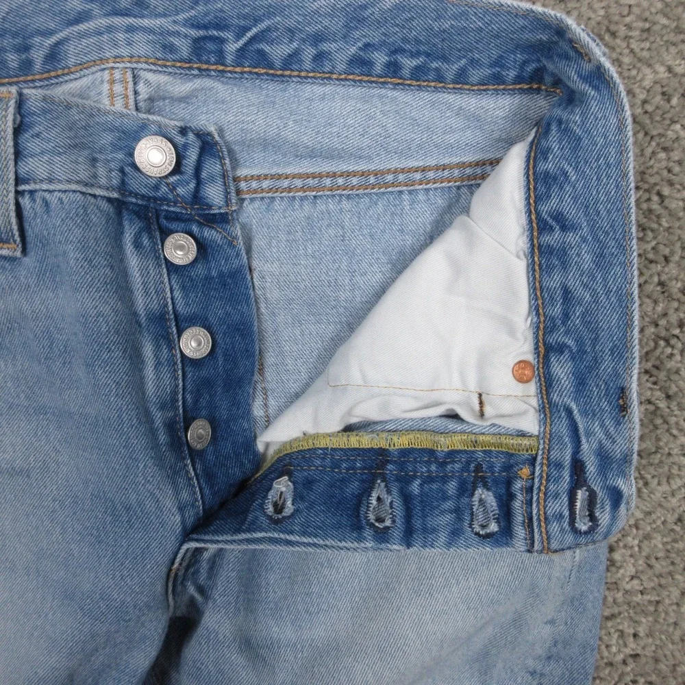 Levis Jeans Mens 30x30 Blue 501 Button Fly Premium Patch‎ Work Faded Denim Pants